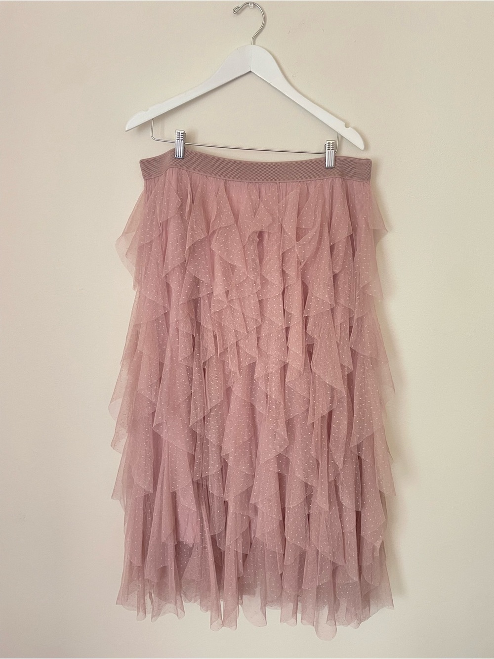 Anthropologie The Chéri Ruffled Tulle Midi Skirt in Blush Mauve Dusty Rose XL - Picture 5 of 7